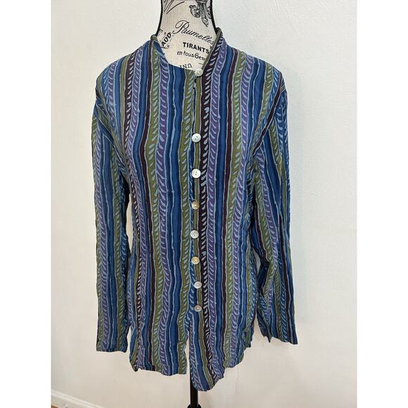 Albert and Pearl 100% Silk Boho Retro Eclectic Abstract Striped Blouse Size L - Picture 1 of 4